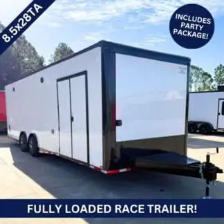 Titanium Cargo 8.5x28TA Spread Axle White Enclosed Race Trailer with Blackout ‣ Boss Cargo Trailers