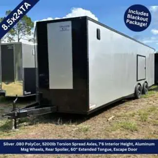 Titanium Cargo Silver 8.5x24 Tandem Axle with Spread Axles and Blackout Package