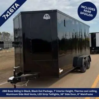 Titanium Cargo 7x16 Tandem Axle Black Blackout Enclosed Cargo Trailer with Rear Spoiler