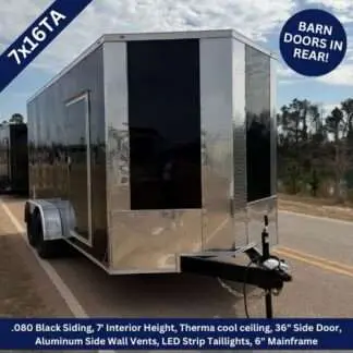 Titanium 7x16 Tandem Axle Black Enclosed Trailer with Barn Doors