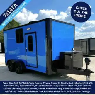 Titanium Cargo 7x14 Tandem Axle Blue Dog Grooming Trailer