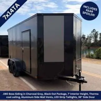 Titanium Cargo 7x14 Tandem Axle Charcoal Blackout Enclosed Cargo Trailer with Rear Spoiler