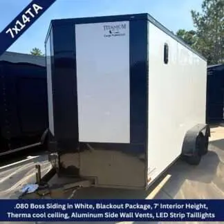 Titanium Cargo 7x14 Tandem Axle White Enclosed Trailer with Blackout