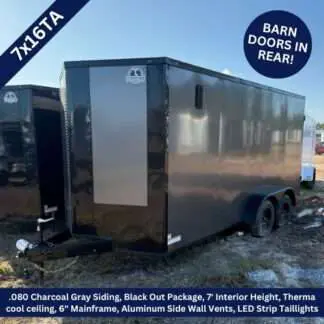 Titanium Cargo 7x16 Tandem Axle Charcoal Enclosed Trailer with Barn Doors and Blackout Package