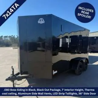 Titanium Cargo 7x14 Tandem Axle Black Blackout Enclosed Cargo Trailer with Rear Spoiler