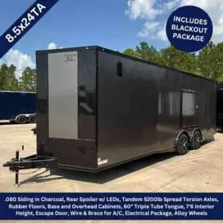 Titanium Cargo 8.5x24 Tandem Axle Charcoal Gray Race Trailer with Blackout Package
