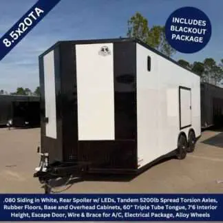 Titanium Cargo 8.5x20 Tandem Axle White Enclosed Race Trailer with Blackout Package