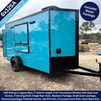 6X12 Single Axle Laguna Blue Blackout Concession Trailer