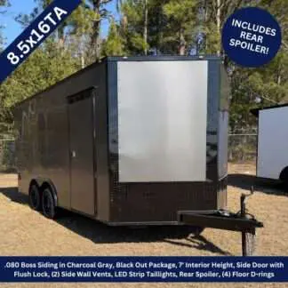8.5x16 Tandem Axle Charcoal Blackout Enclosed Trailer with Rear Spoiler