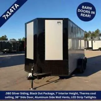 Titanium Cargo 7x14 Tandem Axle Silver Frost Blackout Enclosed Trailer with Barn Doors