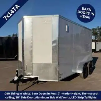 Titanium Cargo 7x14 Tandem Axle White Enclosed Trailer with Barn Doors