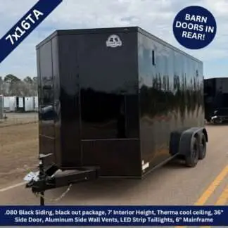 Titanium Cargo 7x16 Tandem Axle Black Blackout Enclosed Trailer with Barn Doors