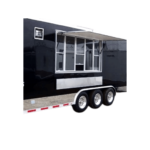 A Concession Door with Glass and Screen - 72X48 food trailer on a white background.