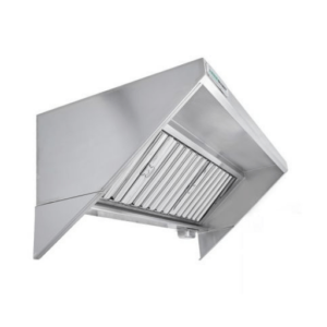 A stainless steel hood on a white background.