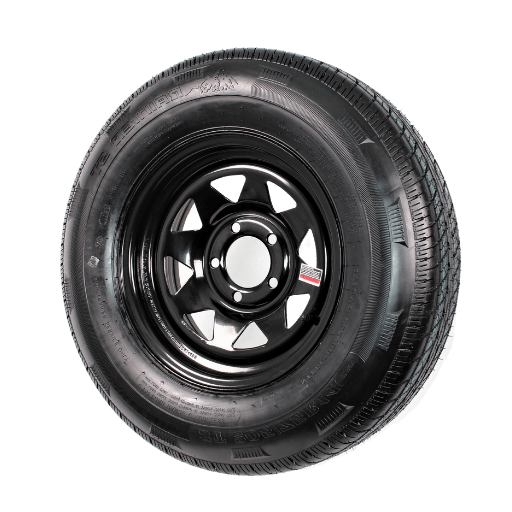 A black Spare Tire: 15" 5-Lug: Black Spoke on a white background.