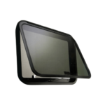 A black window with a black frame on a white background.