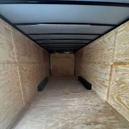 A view of the inside of an enclosed trailer.