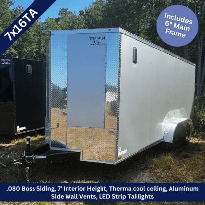 Titanium-Cargo-7x16-Tandem-Axle-Enclosed-Silver-Frost-Enclosed-Trailer