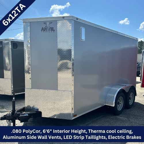 Anvil 6x12 Tandem Axle Enclosed Trailer Silver Frost PolyCor