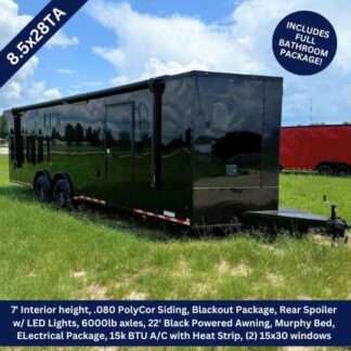 Diamond Cargo 85x28 Tandem Axle Black Blackout Enclosed Trailer with Bathroom Package