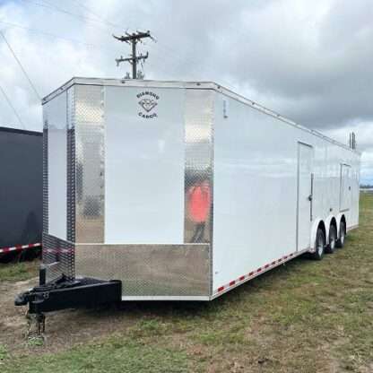 Diamond Cargo 8.5x34 White Triple Axle with Spread Axles and Gull Wing Door