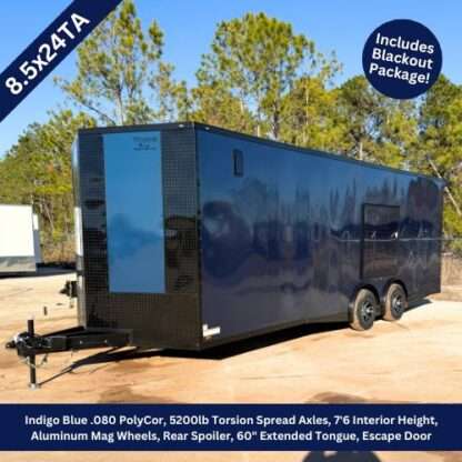 Titanium Cargo 8.5x24 Indigo Blue Tandem Axle with Spread Axles and Blackout Package