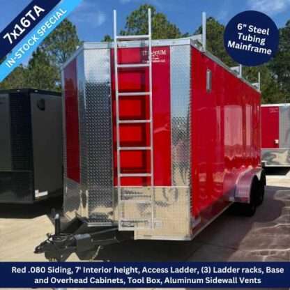 go 7x16 Tandem Axle Red Enclosed Trailer with Ladder Racks