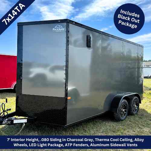 Rock Solid 7x14 Tandem Axle Charcoal Gray Enclosed Cargo Trailer with Blackout Package