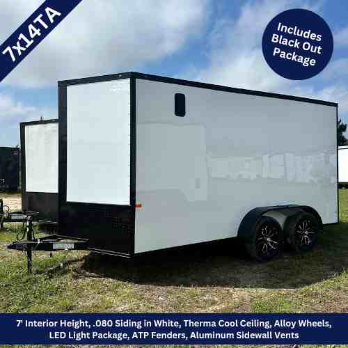 Rock Solid 7x14 Tandem Axle White Enclosed Trailer with Blackout Package