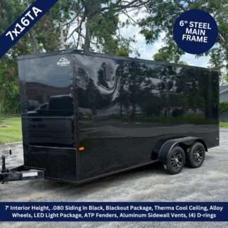 Rock Solid 7x16 Tandem Axle Black Enclosed Cargo Trailer with Blackout Package