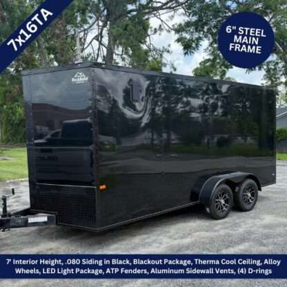 Rock Solid 7x16 Tandem Axle Black Enclosed Cargo Trailer with Blackout Package