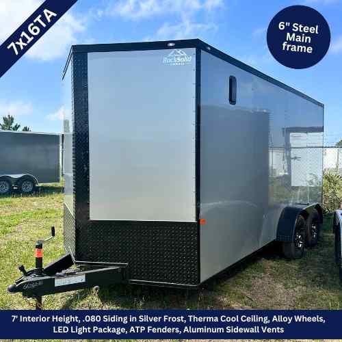 Rock Solid 7x16 Tandem Axle Silver Enclosed Cargo Trailer with Blackout Package