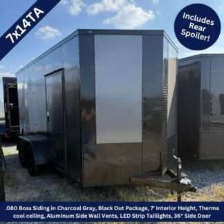 Titanium Cargo 7x14 Tandem Axle Charcoal Blackout Enclosed Cargo Trailer with Rear Spoiler
