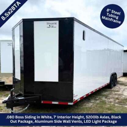 Titanium Cargo 8.5x28 Tandem Axle White Enclosed Trailer with Blackout Package