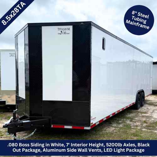 Titanium Cargo 8.5x28 Tandem Axle White Enclosed Trailer with Blackout Package