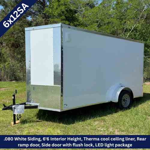 6x12 Single Axle White Enclosed Cargo Trailer
