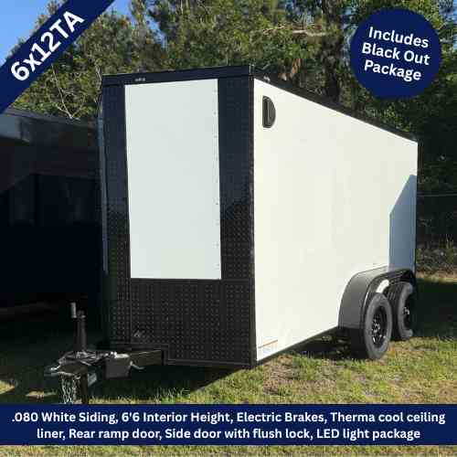 6x12 Tandem Axle White Enclosed Cargo Trailer with Blackout Package