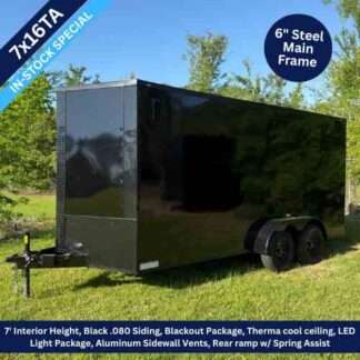 7x16 Tandem Axle Black Enclosed Cargo Trailer with Blackout Package