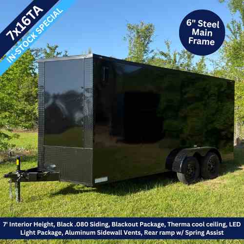7x16 Tandem Axle Black Enclosed Cargo Trailer with Blackout Package