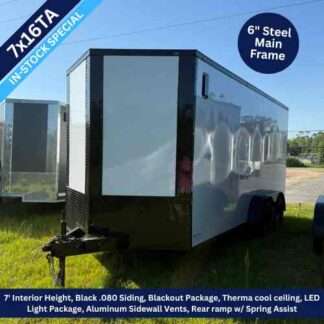 7x16 Tandem Axle White Enclosed Cargo Trailer with Blackout Package