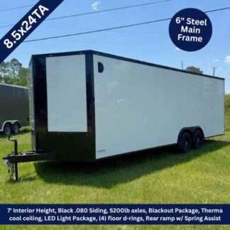 8.5x24 Tandem Axle White Enclosed Cargo Trailer with Blackout Package