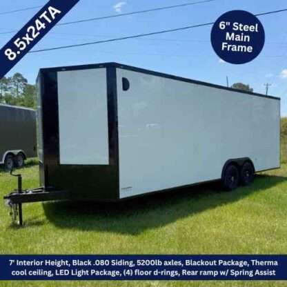 8.5x24 Tandem Axle White Enclosed Cargo Trailer with Blackout Package