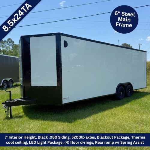 8.5x24 Tandem Axle White Enclosed Cargo Trailer with Blackout Package