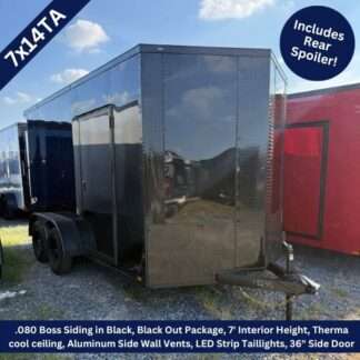 Titanium Cargo 7x14 Tandem Axle Black Blackout Enclosed Cargo Trailer with Rear Spoiler