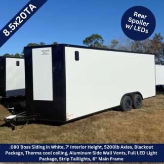 Titanium Cargo 8.5x20 Tandem Axle White Blackout with Spoiler