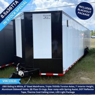 Titanium Cargo 8.5x36 Triple Axle White Enclosed Cargo Trailer with Blackout Package