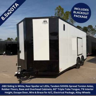 Titanium Cargo 8.5x20 Tandem Axle White Enclosed Race Trailer with Blackout Package