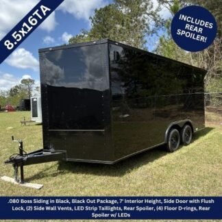 85x16 Tandem Axle Black Blackout Enclosed Cargo Trailer with Rear Spoiler 1