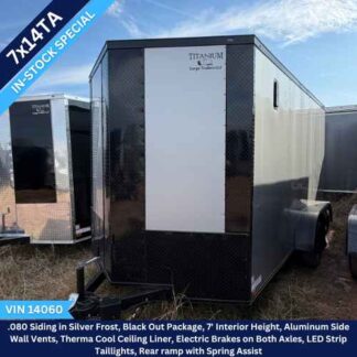 Titanium Cargo 7x14 Tandem Axle White Barn Doors In Stock Special