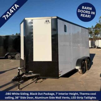 Titanium Cargo 7x14 Tandem Axle White Blackout Enclosed Trailer with Barn Doors